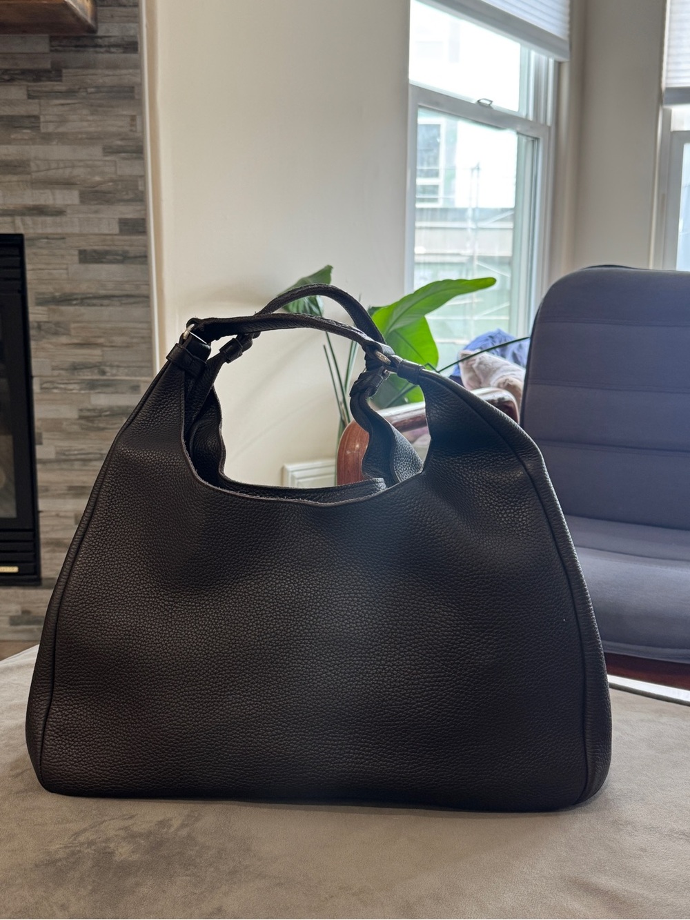 Bottega Veneta dark espresso brown  Pebbled Leather Campana Shoulder Bag